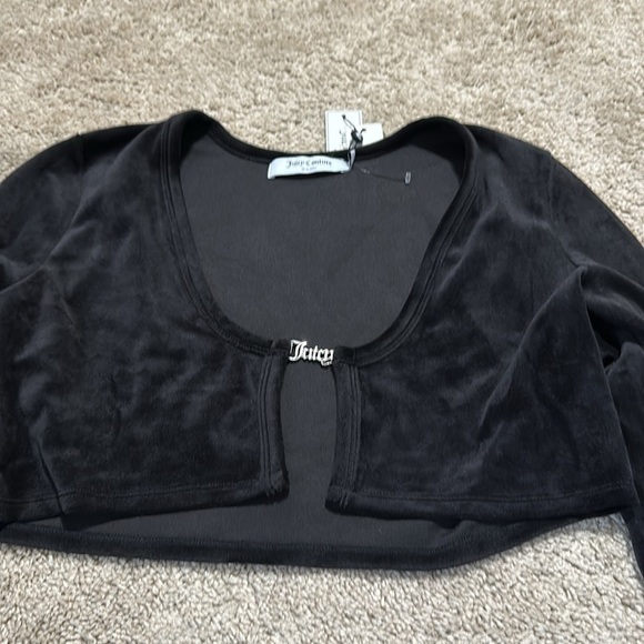 Juicy Couture Black Velour Crop Cardigan Medium NWT - Picture 2 of 6